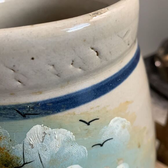 Vintage 1982 Farm Scene Hand Painted Ruth Paoge Pottery Earthenware Vase - Picture 9 of 17